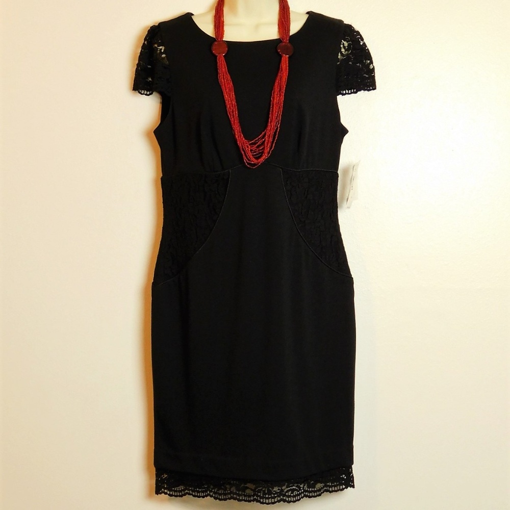 Black Lace Panel Sheath Cocktail‎ Dress 10 NWT